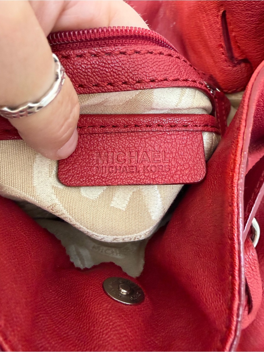 Michael Kors Red Leather Chain-Handle Shoulder Bag - Picture 7 of 15